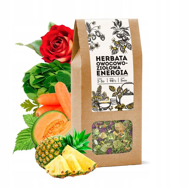 Herbata owocowo-ziołowa ENERGIA liściasta owocowa melon ananas prezent 100g