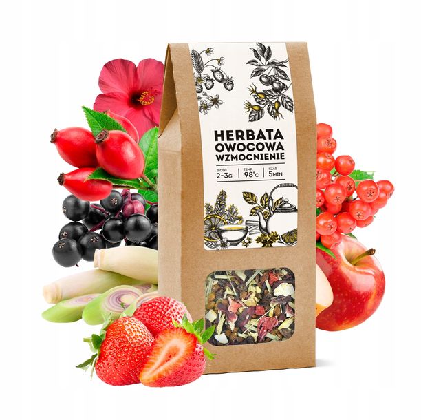 Herbata owocowa WZMOCNIENIE hibiskus truskawki czarny bez na prezent 100g
