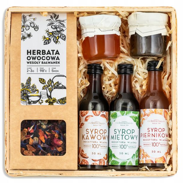 Prezent ZESTAW BOX herbata syrop kosz prezentowy na urodziny dla mamy babci