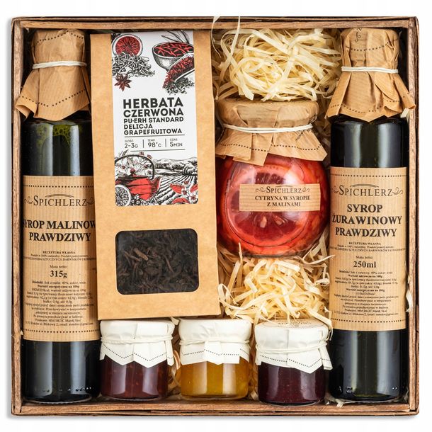 Zestaw KOSZ PREZENTOWY upominek herbata syrop SUPER JAKOŚĆ