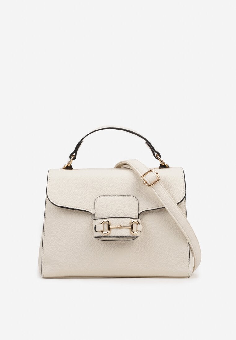 Biała Torebka Listonoszka z Rączką i Ozdobną Aplikacją Alamira