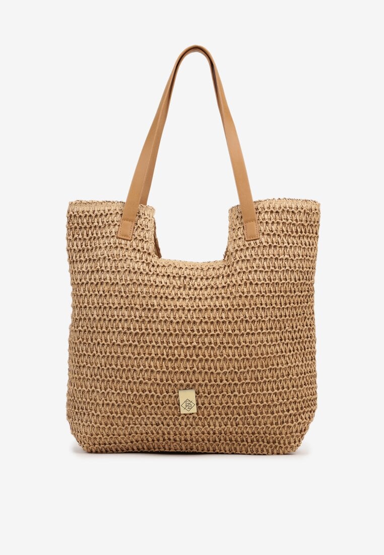 Ciemnobeżowa Pleciona Torebka Shopper Feleindra