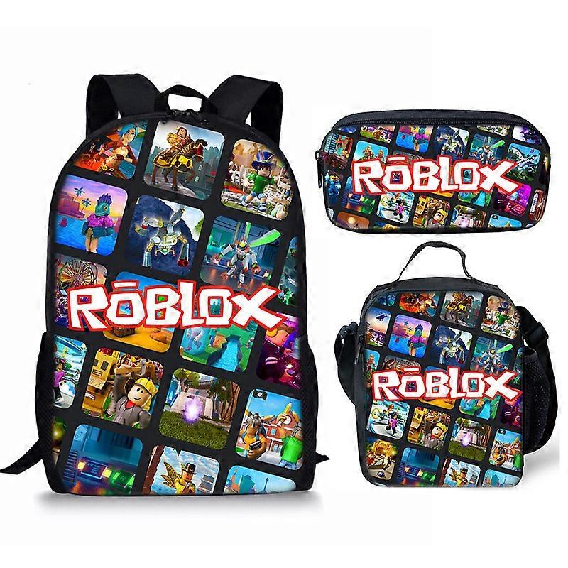 Nowy tornister studencki Roblox Plecak z nadrukiem cyfrowym Roblox trzyczęściowy zestaw torba na lunch piórnik 9 -NMAOV