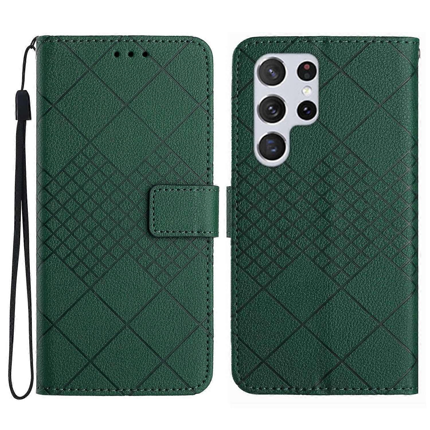 HT06 Dla Samsung Galaxy S25 Ultra Portfel Etui na telefon Nadruk PU Leather Flip Folio Cover - Zielony Wielobarwny Green