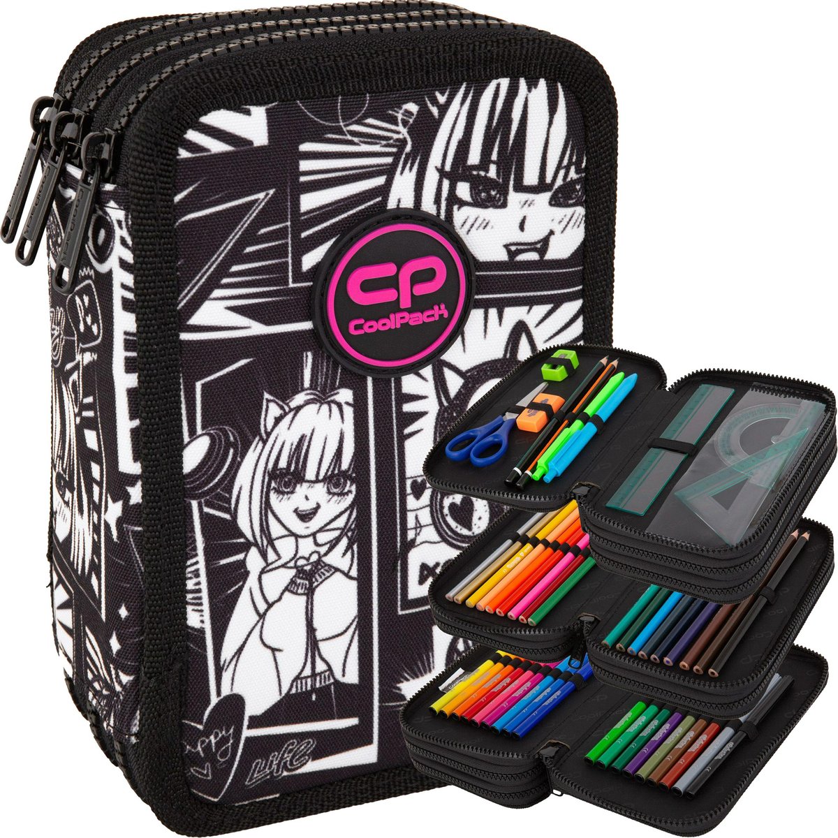 COOLPACK PIÓRNIK SZKOLNY TRZYKOMOROWY Z WYPOSAŻENIEM MANGA