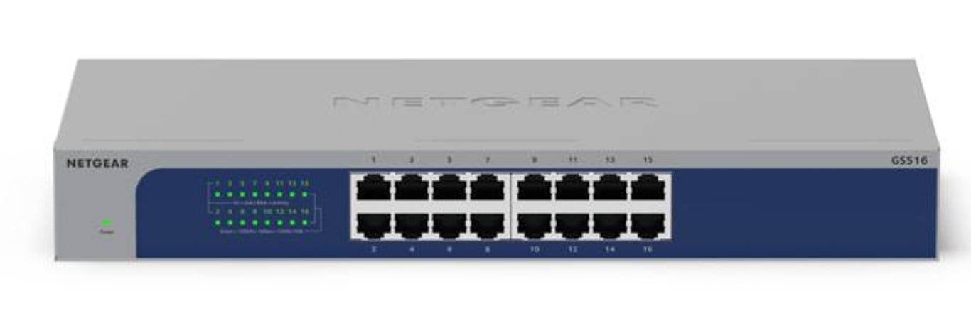 NETGEAR GS516-300EUS łącza sieciowe Nie zarządzany Gigabit Ethernet (10/100/1000) Obsługa PoE Szary GS516-300EUS