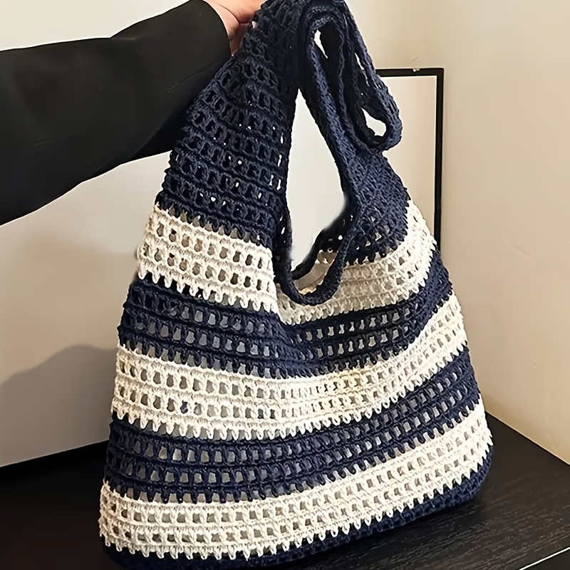 TEMU 1 szt. Elegancka damska torba na zakupy z szydełka - Duża pojemność, ręcznie, torba plażowa na ramię bez zapięcia, podszewka poliestrowa, styl