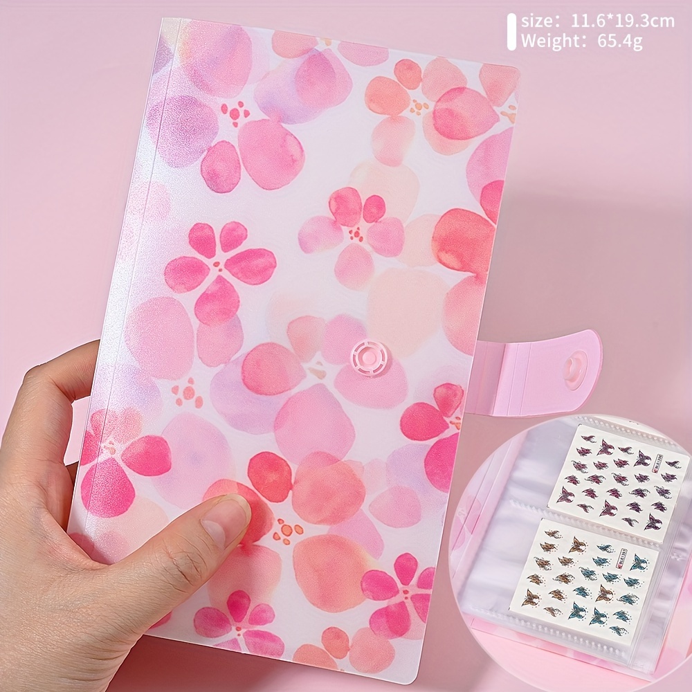 TEMU Organizer do naklejek na paznokcie z 120 gniazdami - Wielokrotnego użytku książka do przechowywania narzędzi do manicure DIY z kwiatowymi i