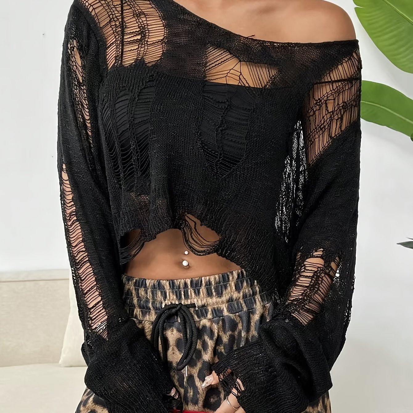 TEMU Damski, elegancki kardigan szydełkowy z odkrytymi ramionami - długi rękaw, asymetryczny dół, lekki top do stylizacji casualowych lub