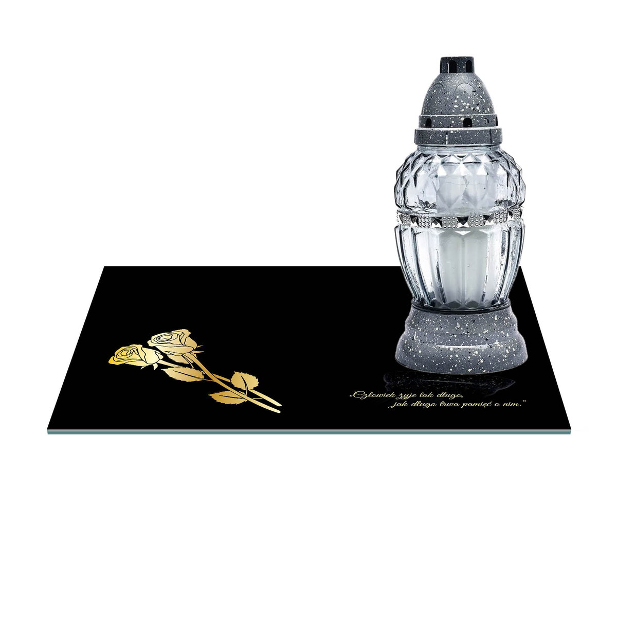 SZKLANA PODSTAWKA POD ZNICZE 30x20cm 487a + napis