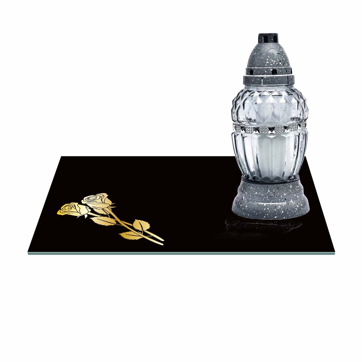 SZKLANA PODSTAWKA POD ZNICZE Z DEDYKACJĄ 30x20cm 488a