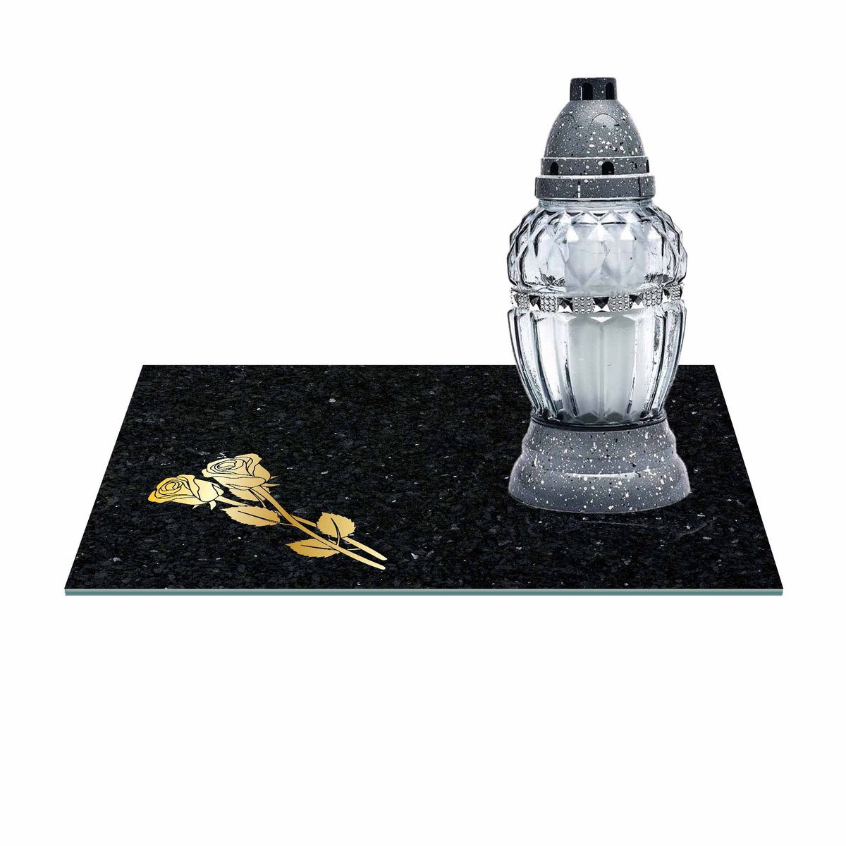 SZKLANA PODSTAWKA POD ZNICZE Z DEDYKACJĄ 30x20cm 491a