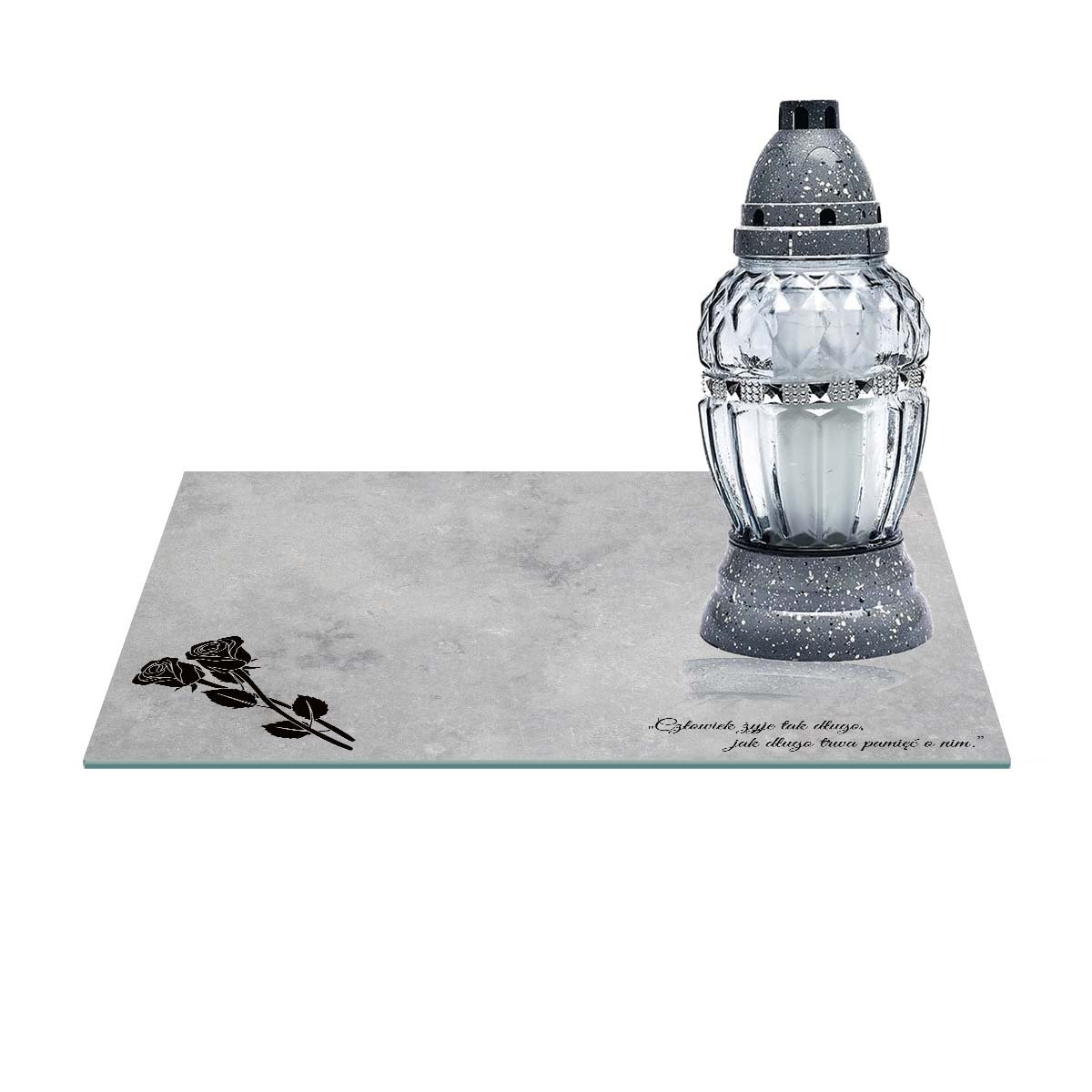 SZKLANA PODSTAWKA POD ZNICZE 30x20cm 573a + napis