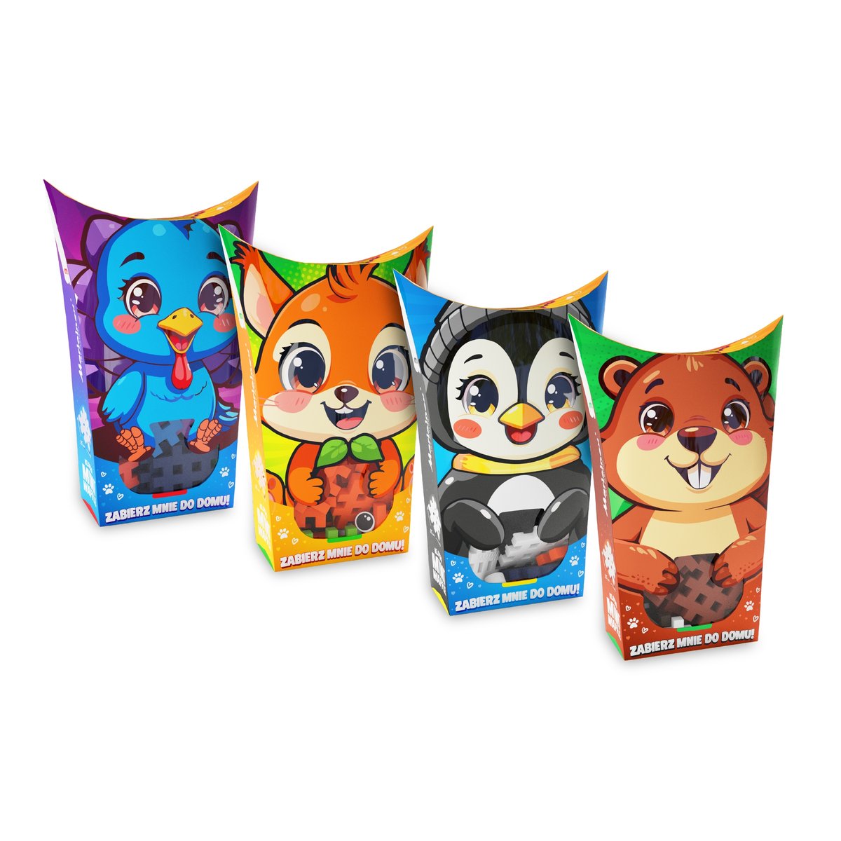 Marioinex Mini Waffle Pocket Pets 4-pak wiewiórka, indyk, bóbr, pingwin