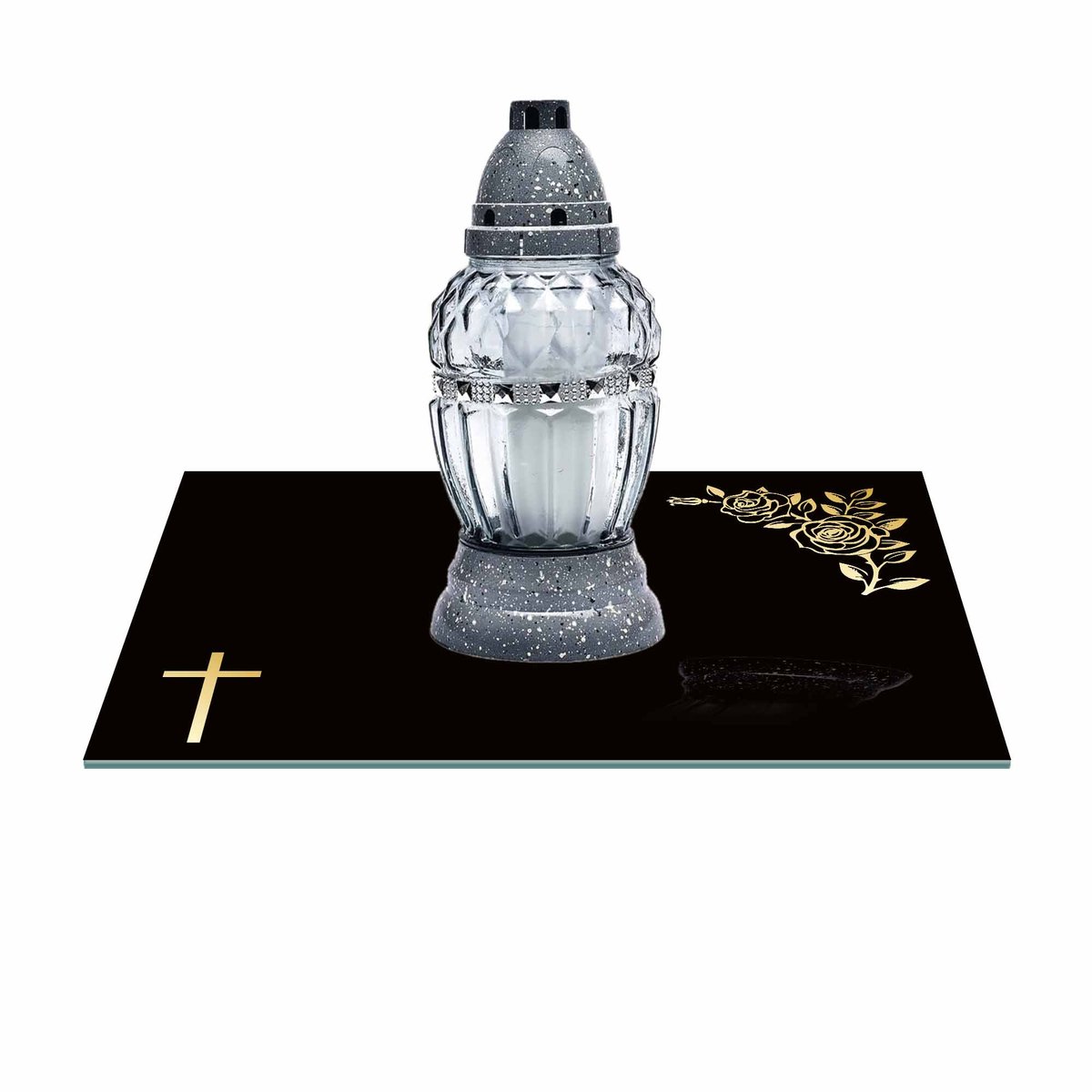 SZKLANA PODSTAWKA POD ZNICZE Z DEDYKACJĄ 30x20cm 489a