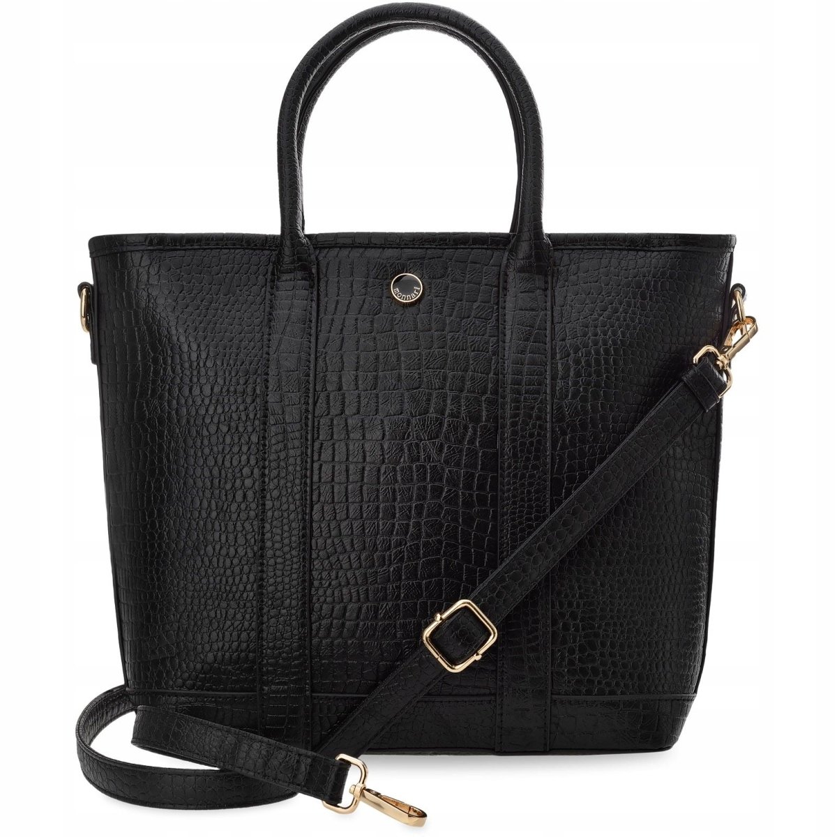 Monnari Klasyczna Torebka Damska Aktówka Shopper Skóra Croco Czarna Kuferek