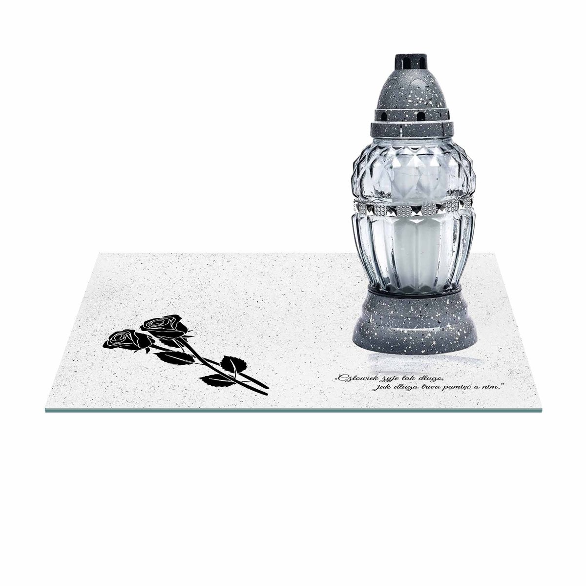 SZKLANA PODSTAWKA POD ZNICZE 30x20cm 494a + napis