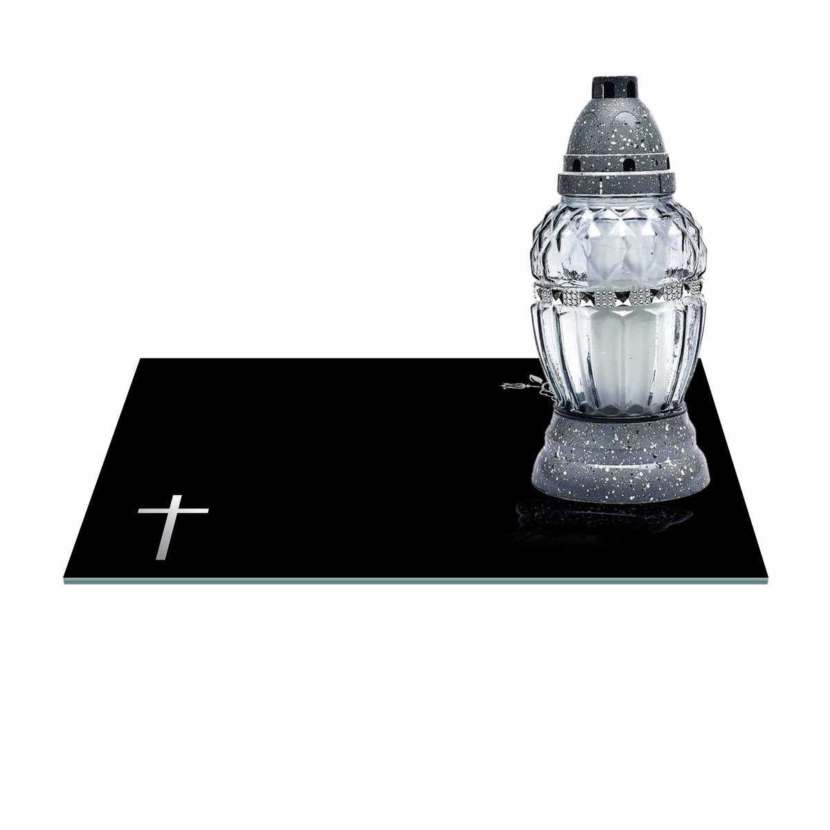 SZKLANA PODSTAWKA POD ZNICZE Z DEDYKACJĄ 30x20cm 510a