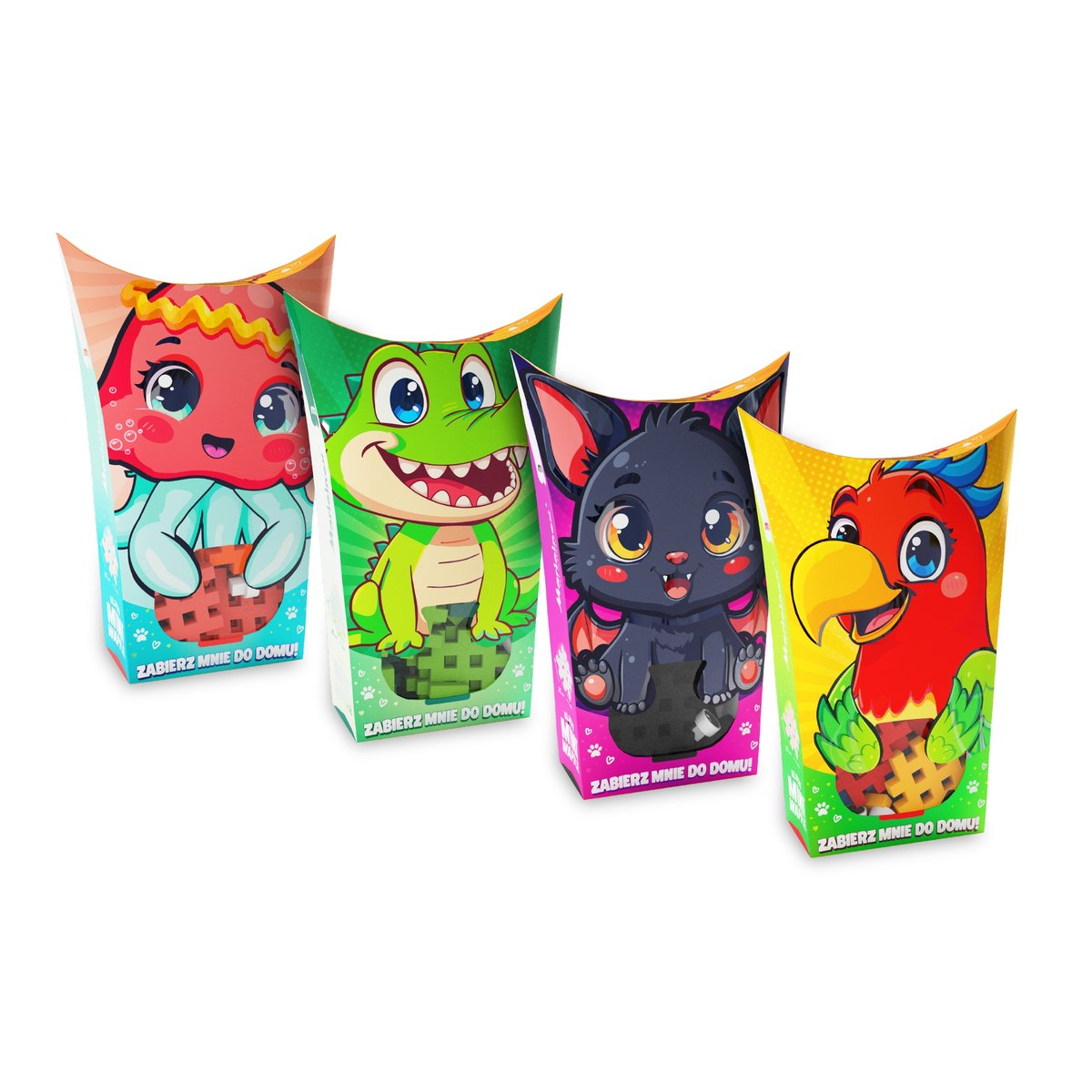 Marioinex Mini Waffle Pocket Pets 4-pak krokodyl, papuga, meduza, nietoperz