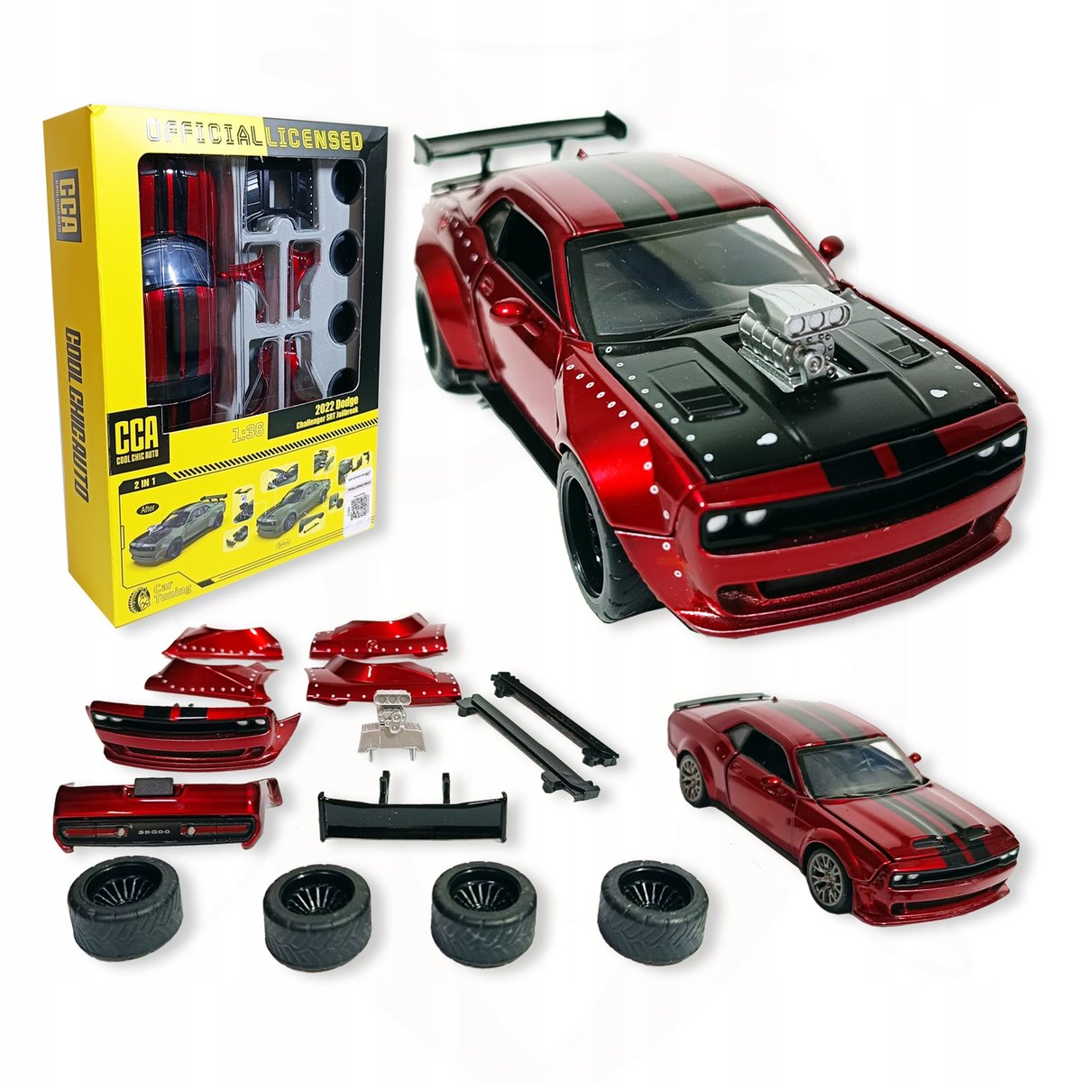 NOWOŚĆ Zestaw do TUNINGu Dodge Challenger 1:36 prezent dla chłopca 8x koła