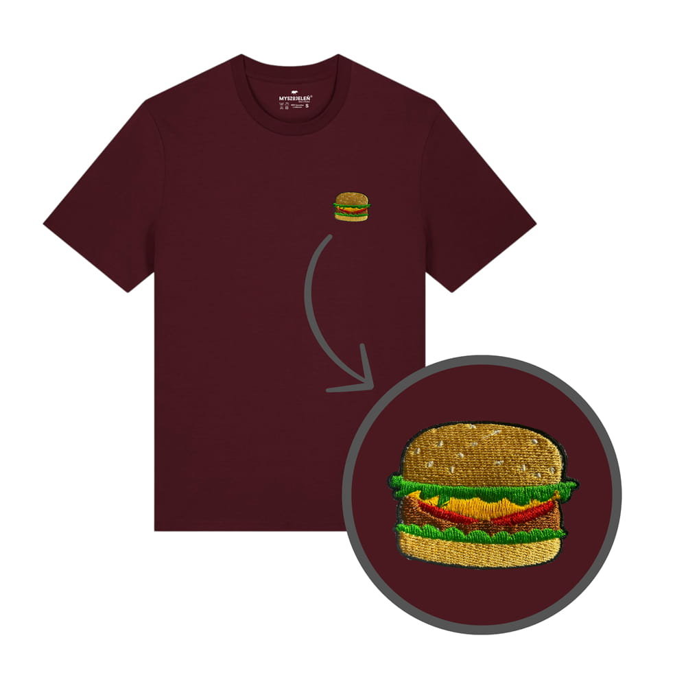 Haftowana koszulka - BURGER - bordowy M