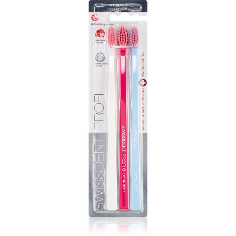 Swissdent Gentle Trio szczoteczka do zębów White Pink Light Blue Extra Soft 3 szt