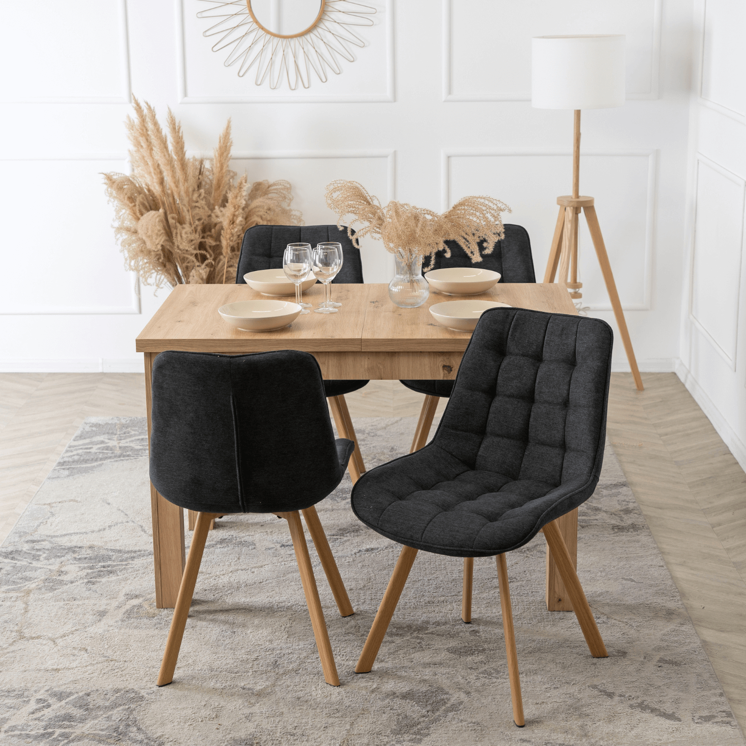 Zestaw 4x Krzesło Tapicerowane do Salonu KATHY Czarne Nowoczesne Skandynawskie