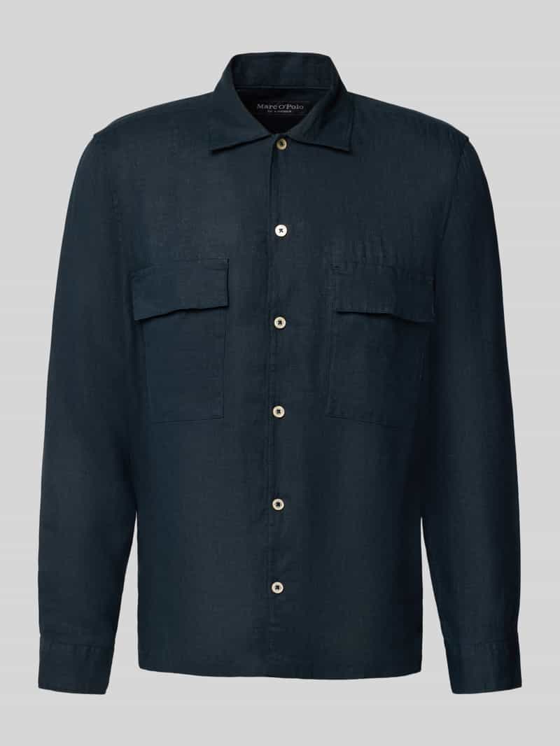 Koszula lniana o kroju regular fit z kieszeniami z patką na piersi