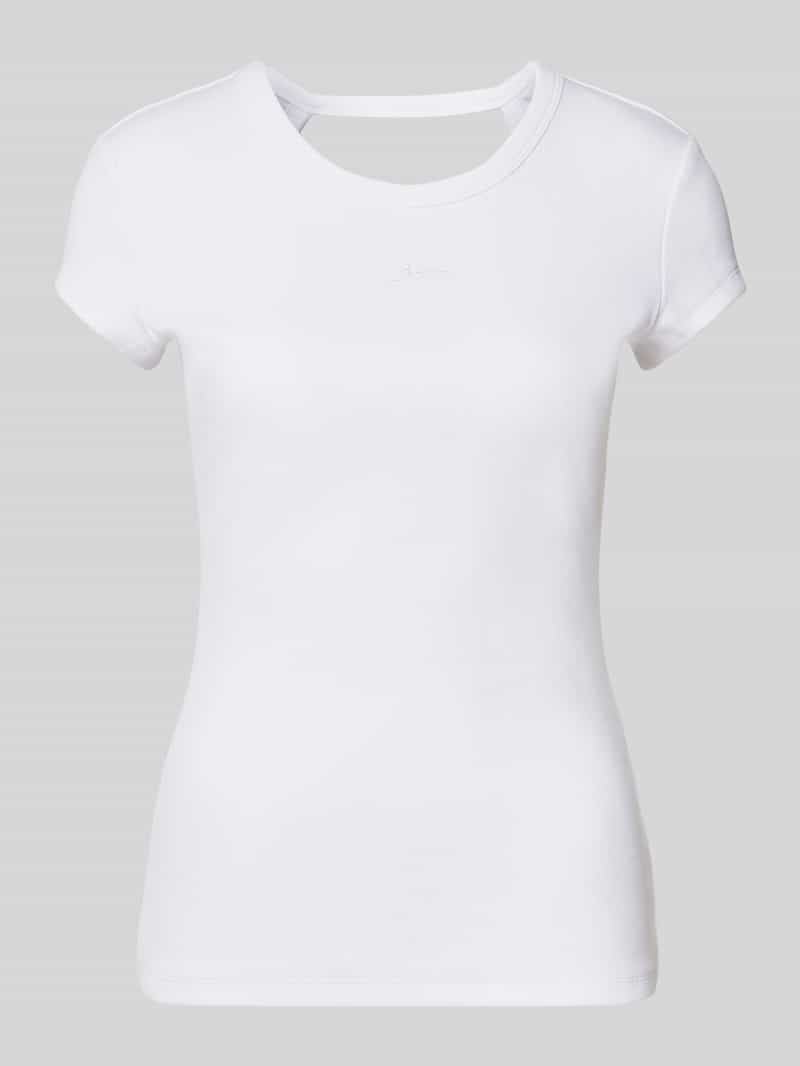 T-shirt z prążkowaniem i wyhaftowanym logo