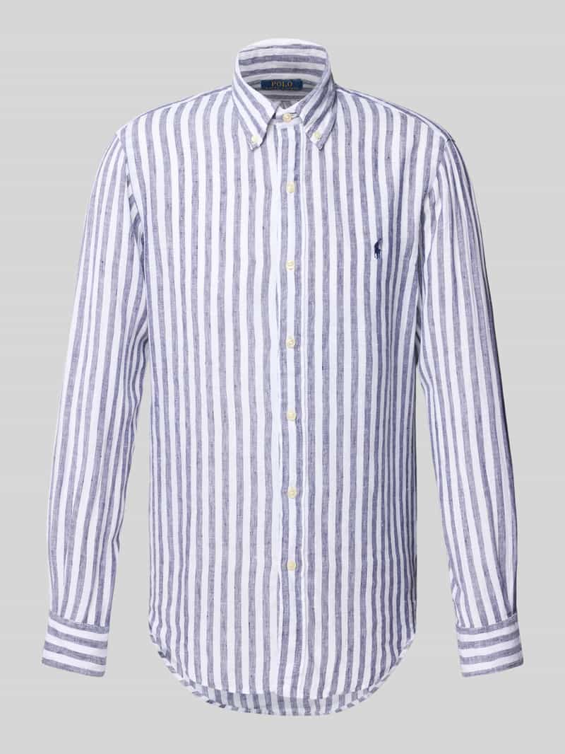 Koszula lniana o kroju custom fit z kołnierzykiem typu button down