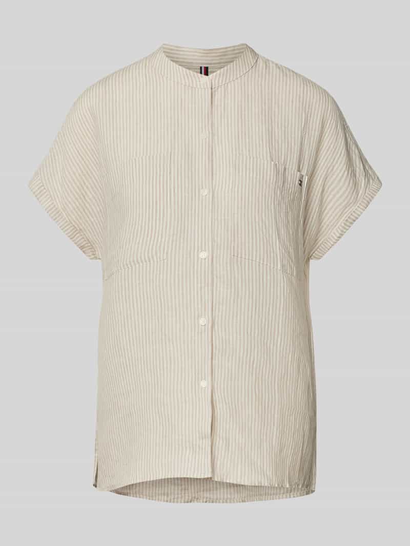 Bluzka lniana o kroju relaxed fit z krótkim rękawem