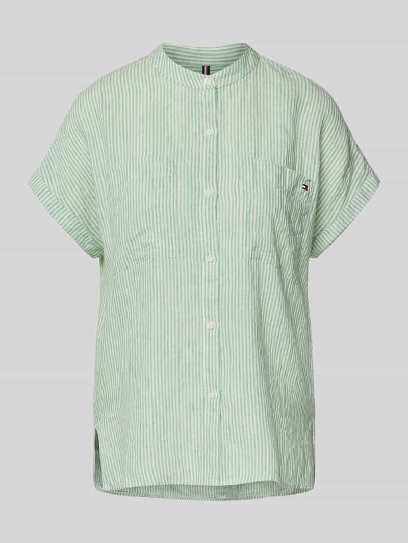 Bluzka lniana o kroju relaxed fit z krótkim rękawem