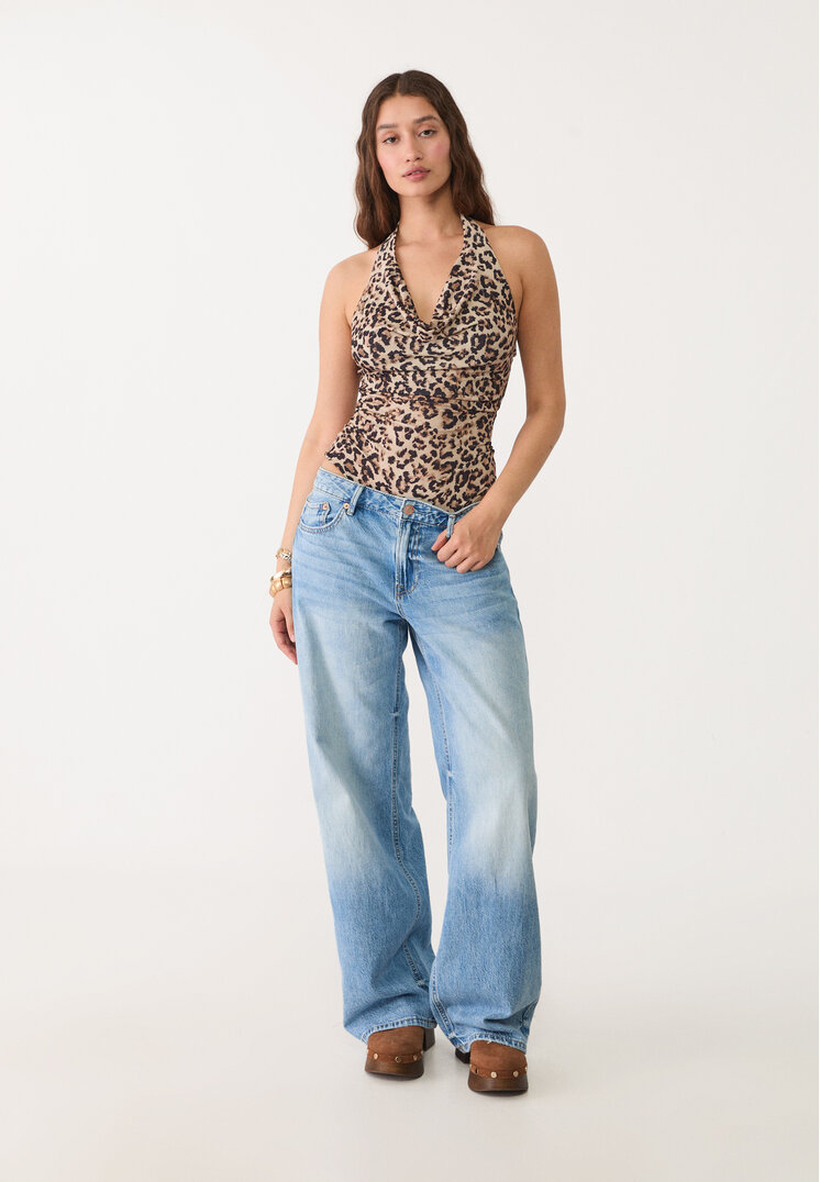 Stradivarius Drapowane body w panterkę Beżowy M