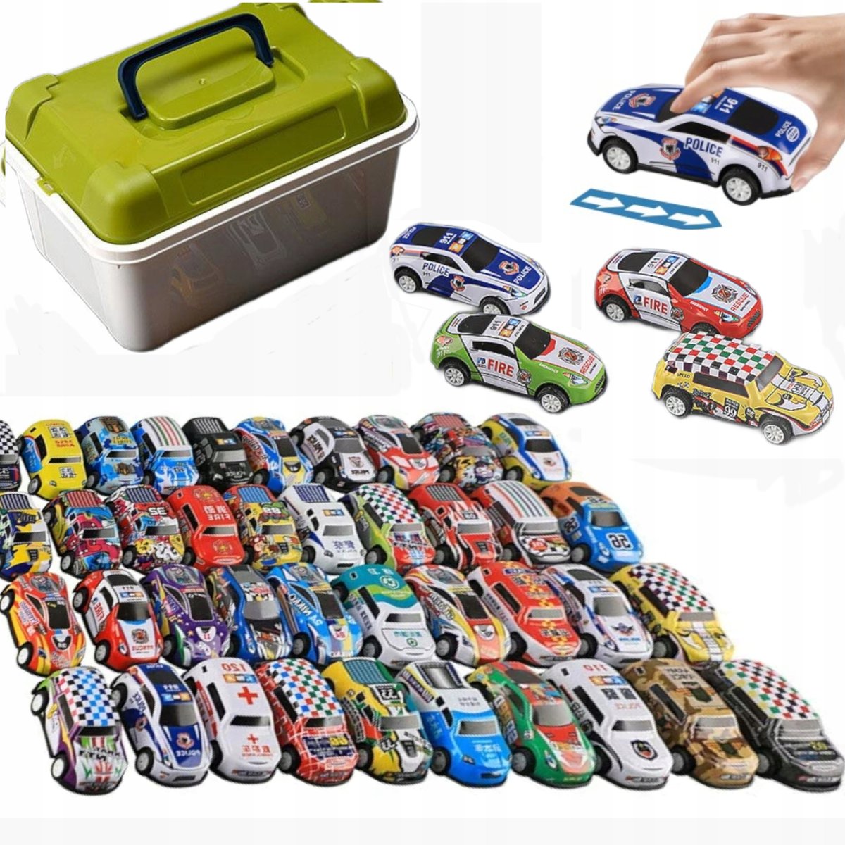 Resoraki Samochody Wyścigowe Pojazdy Walizka Zestaw 50 Sztuk 1122-13B