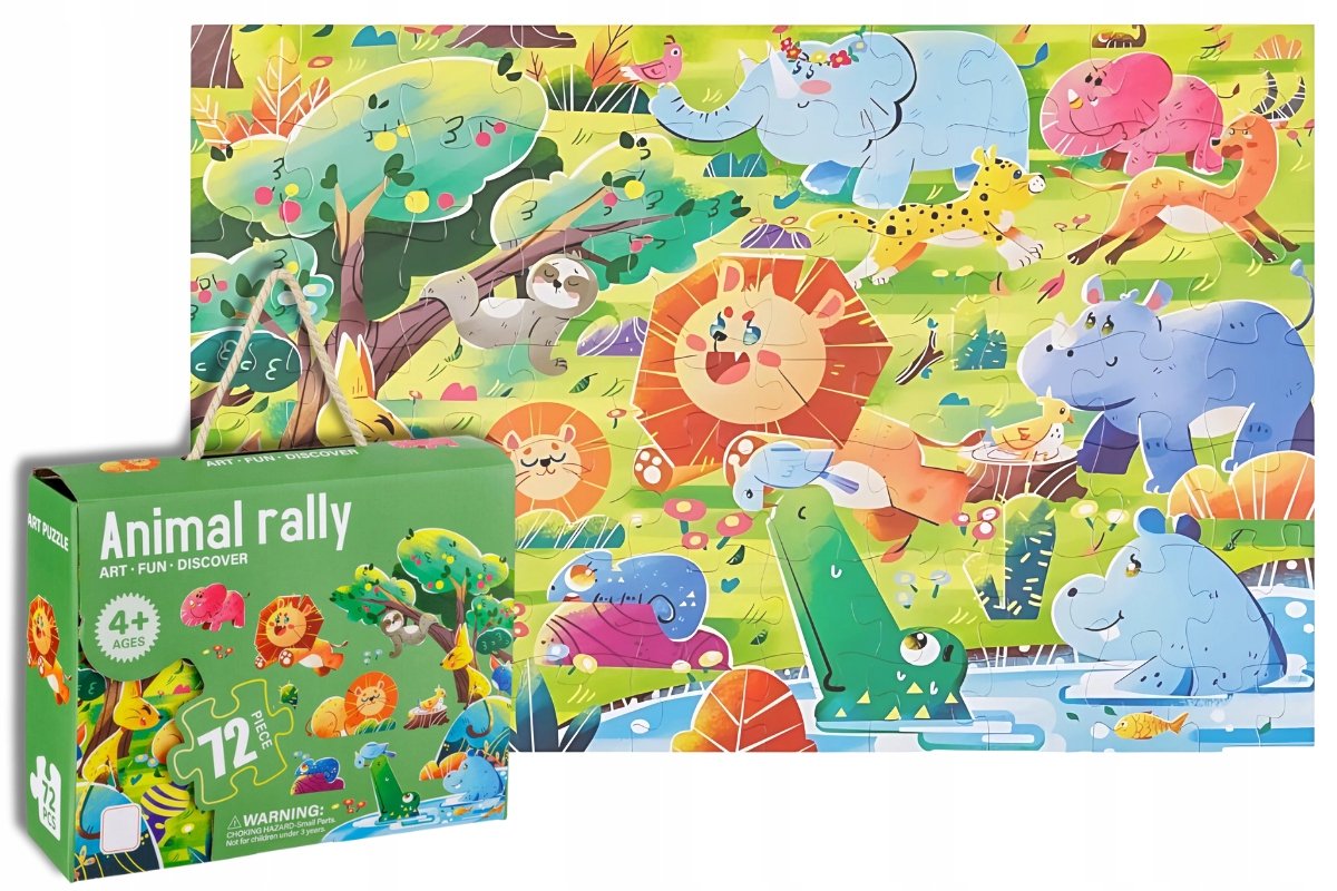UROCZE PUZZLE DLA DZIECI ZWIERZĘTA 72 ELEM. KOLOROWE PUDEŁKO Z UCHWYTEM 4+