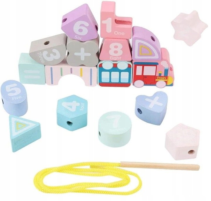 POCIĄG NAWLEKANY UKŁADANKA CYFRY ZESTAW DREWNIANY MONTESSORI DZIECI