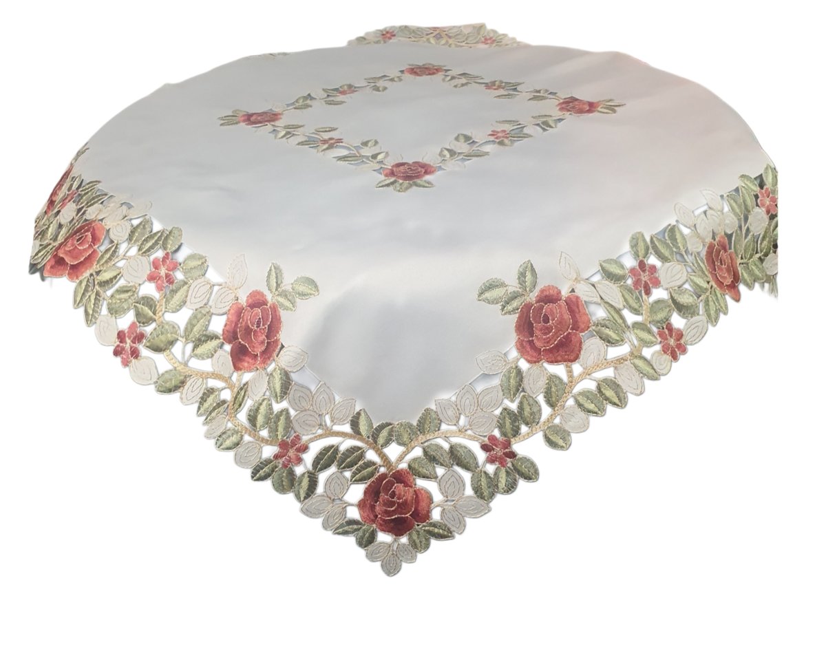 SE00490 Mały obrus Ecri z haftem 85x85cm