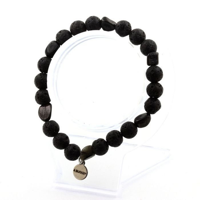 Bransoletka z hyperstenu z Egiptu + perły lawy 8 mm