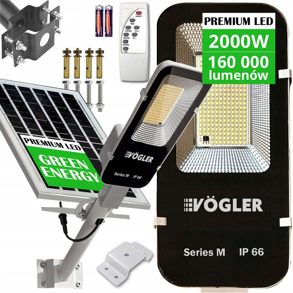 LAMPA SOLARNA Uliczna MOCNA CZUJNIK ZMIERZCHU UCHWYT LED MONTAŻ PILOT 2000W