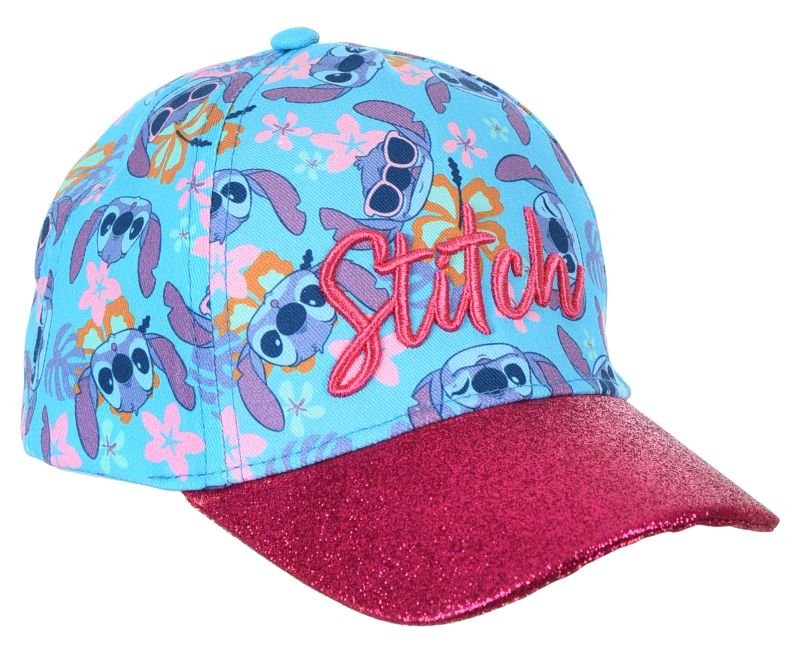 Turkusowa czapka z daszkiem, lśniąca, Disney Stitch, bawełna, rozmiar 52 cm