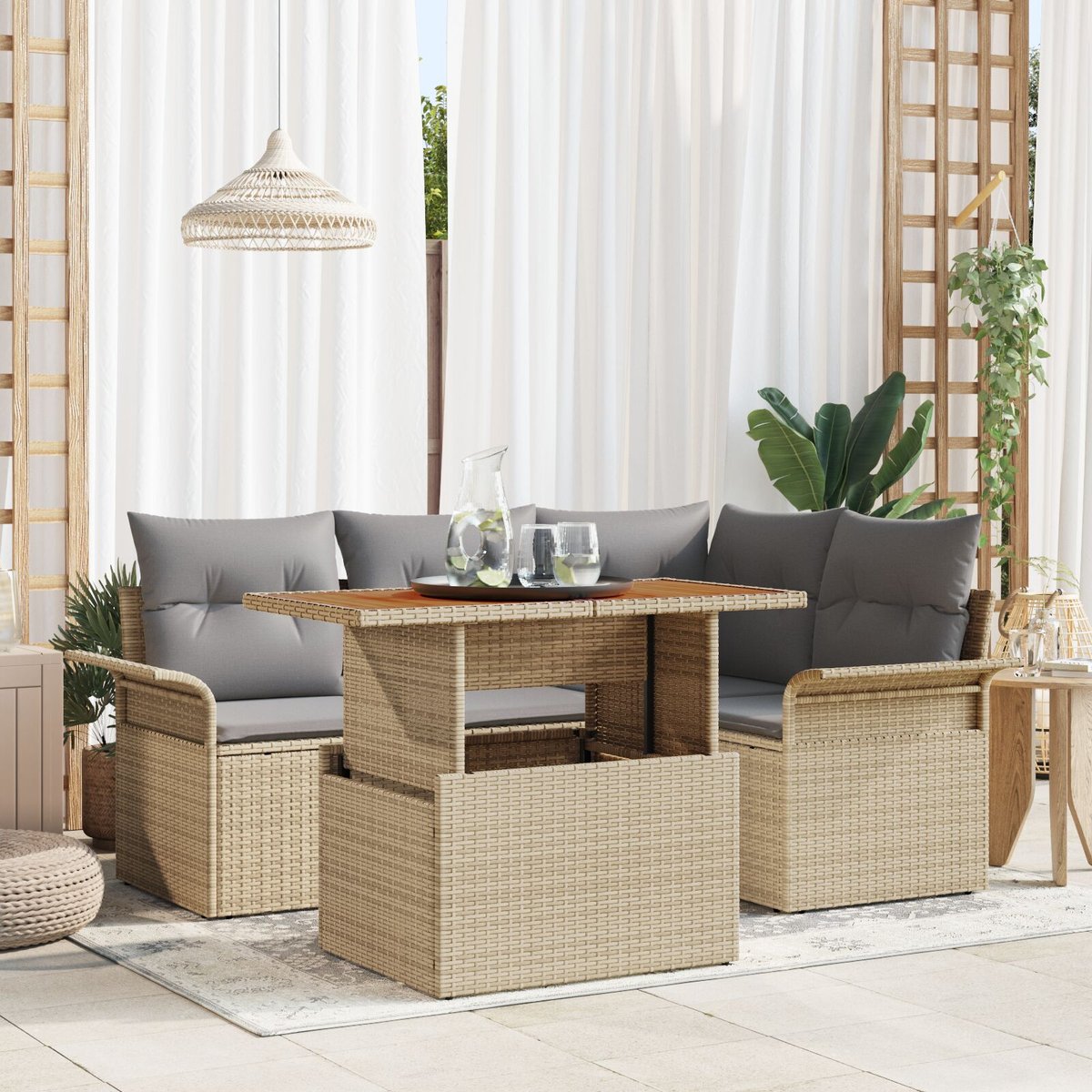 vidaXL 5-częściowy zestaw mebli do ogrodu z poduszkami beżowymi rattan akacjowy