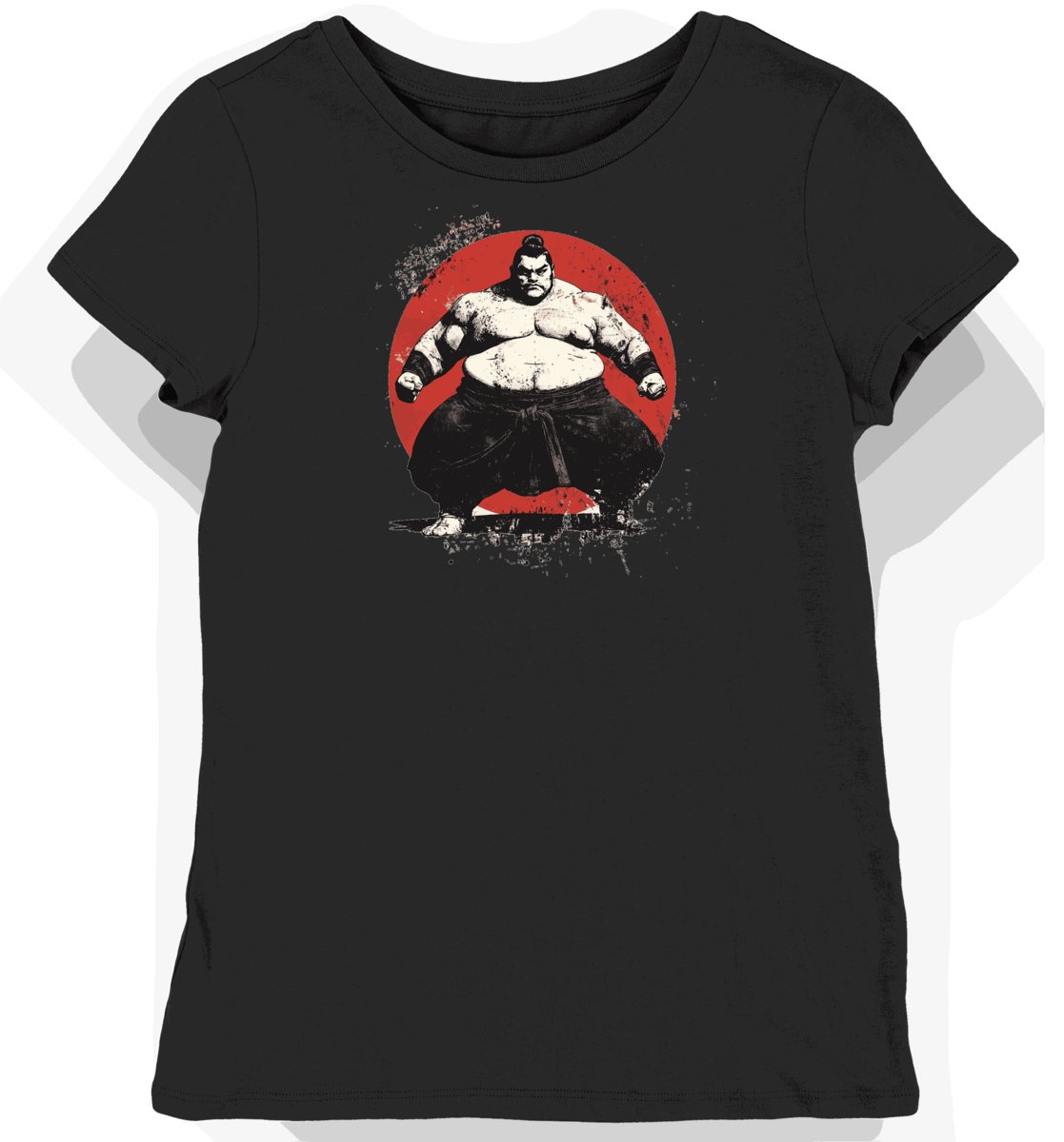 Koszulka damska czarna z motywem sportowym i mawashi XS