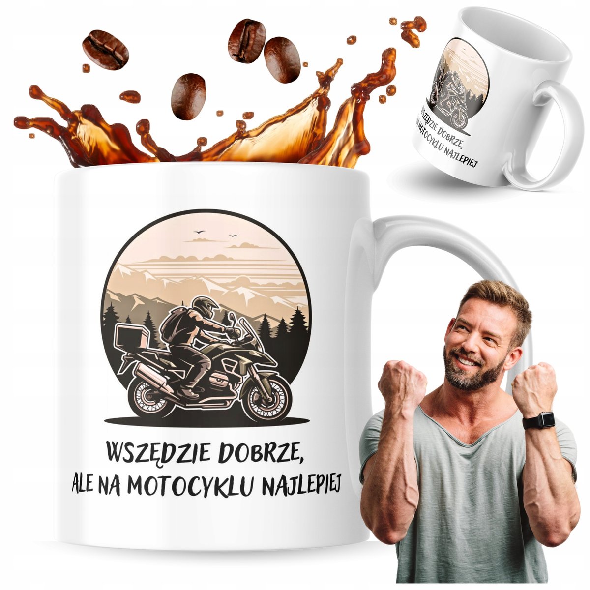 Kubek z nadrukiem 330 ml Na Motocyklu Najlepiej Kubek Do Kawy Prezent