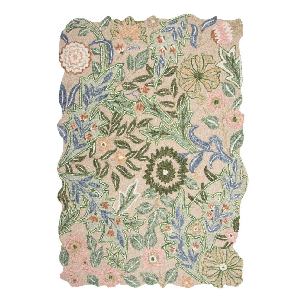 Zielony wełniany dywan tkany ręcznie 200x290 cm Bryony Shaped Floral – Flair Rugs