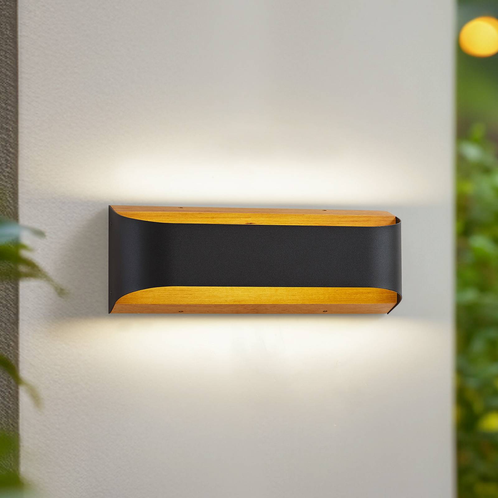 Lindby kinkiet zewnętrzny LED Lenore, czarny, metal, 36,5cm