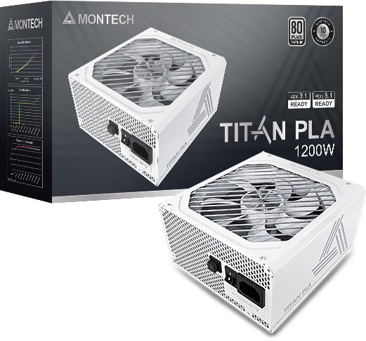 Montech Titan PLA 1200W - 80 PLUS & Cybenetics Platinum Netzteil, modular, PCIe 5.1 - 1200 Watt, weiß TITAN PLA 1200W