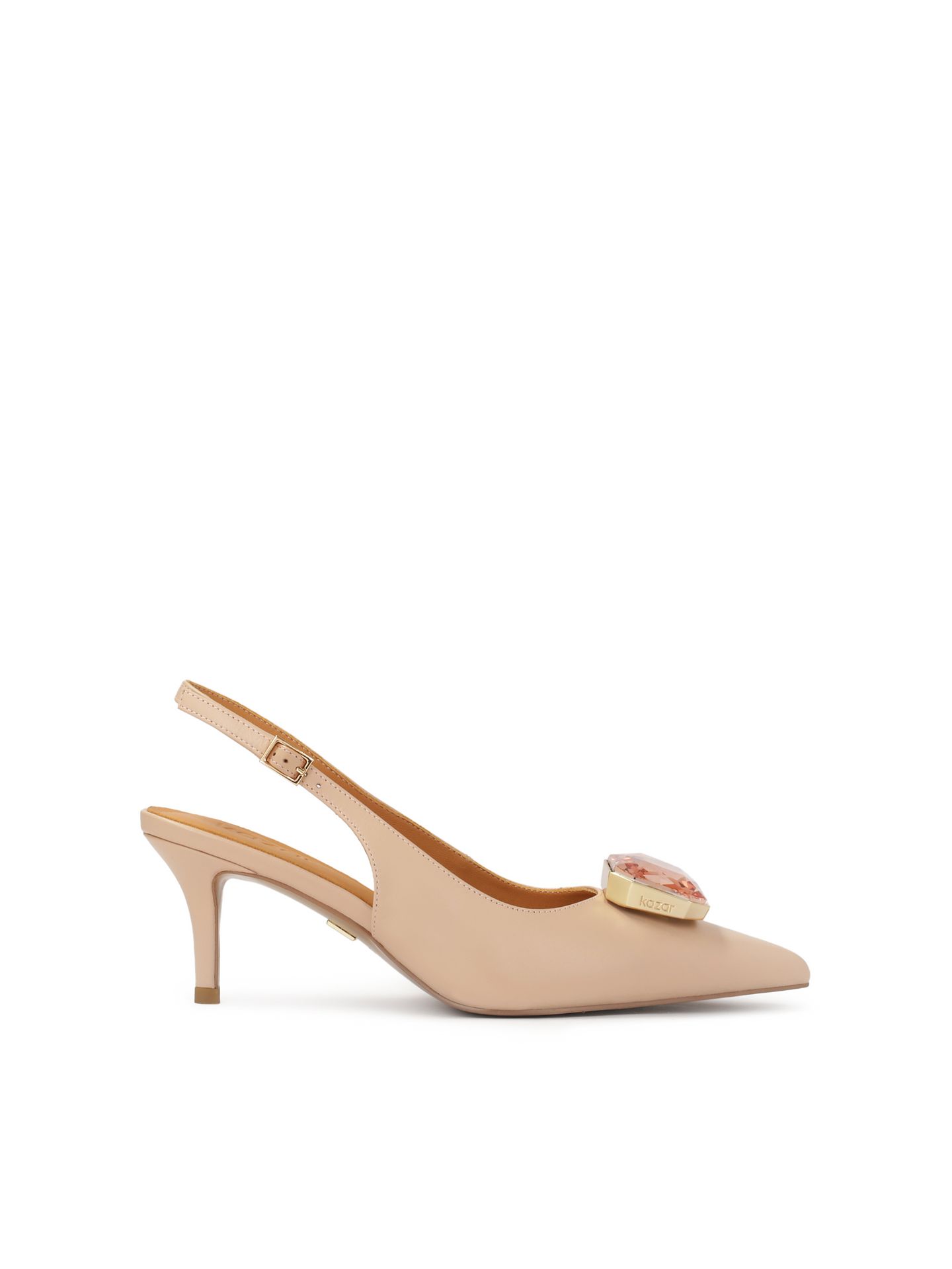 Eleganckie czółenka slingback zdobione biżuteryjną aplikacją