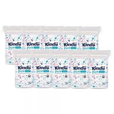 Kindii Pure Płatki bawełniane kosmetyczne dla niemowląt Zestaw 10 x 60 szt.