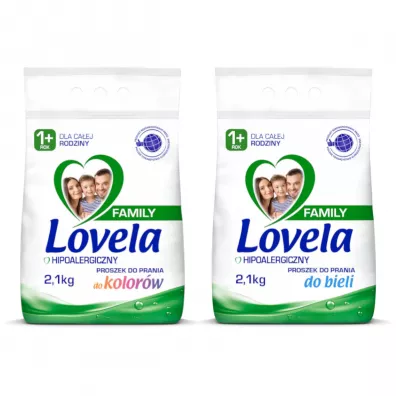 Lovela Family Hipoalergiczny proszek do prania do bieli + Hipoalergiczny proszek do prania do kolorów Zestaw 2 x 2.1 kg