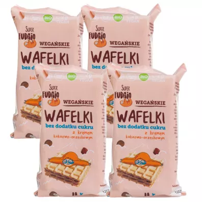 Super Fudgio Wafelki z kremem kakaowo-orzechowym bez dodatku cukru Zestaw 4 x 120 g Bio